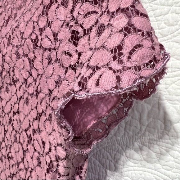 Talula Aritzia Pink Lace Betsy Short Sleeve Lined Blouse, Size- X-Small - Picture 6 of 9